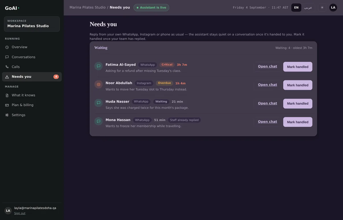 GoAI client portal showing who is waiting
